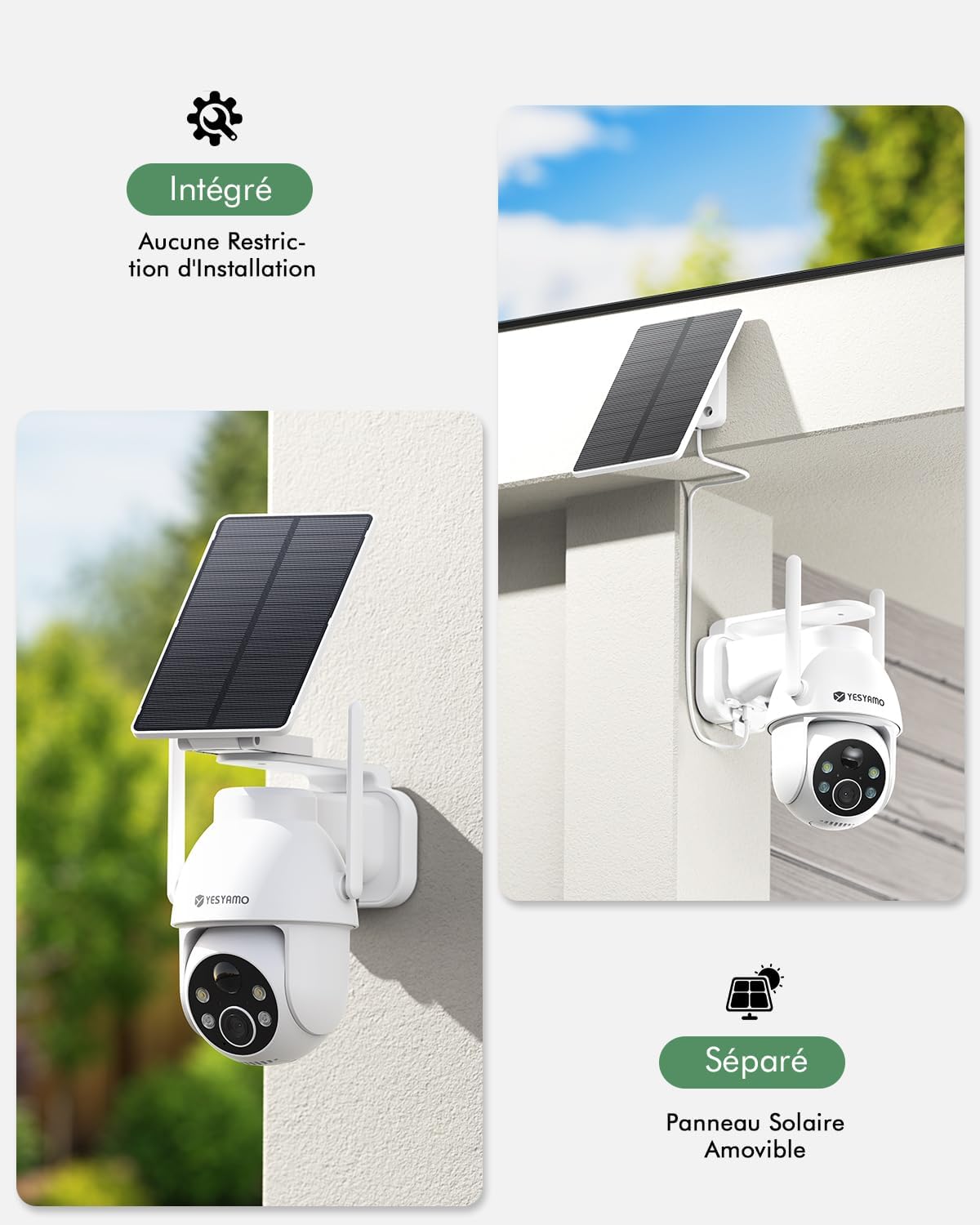 2K Camera Surveillance WiFi Exterieure sans Fil Solaire, 2.4GHz Camera Exterieur Solaire avec Panneau Solaire, 360° PTZ, Vision Nocturne Couleur, Audio Bidirectionnel, PIR Sirène(Blanc) – Image 3