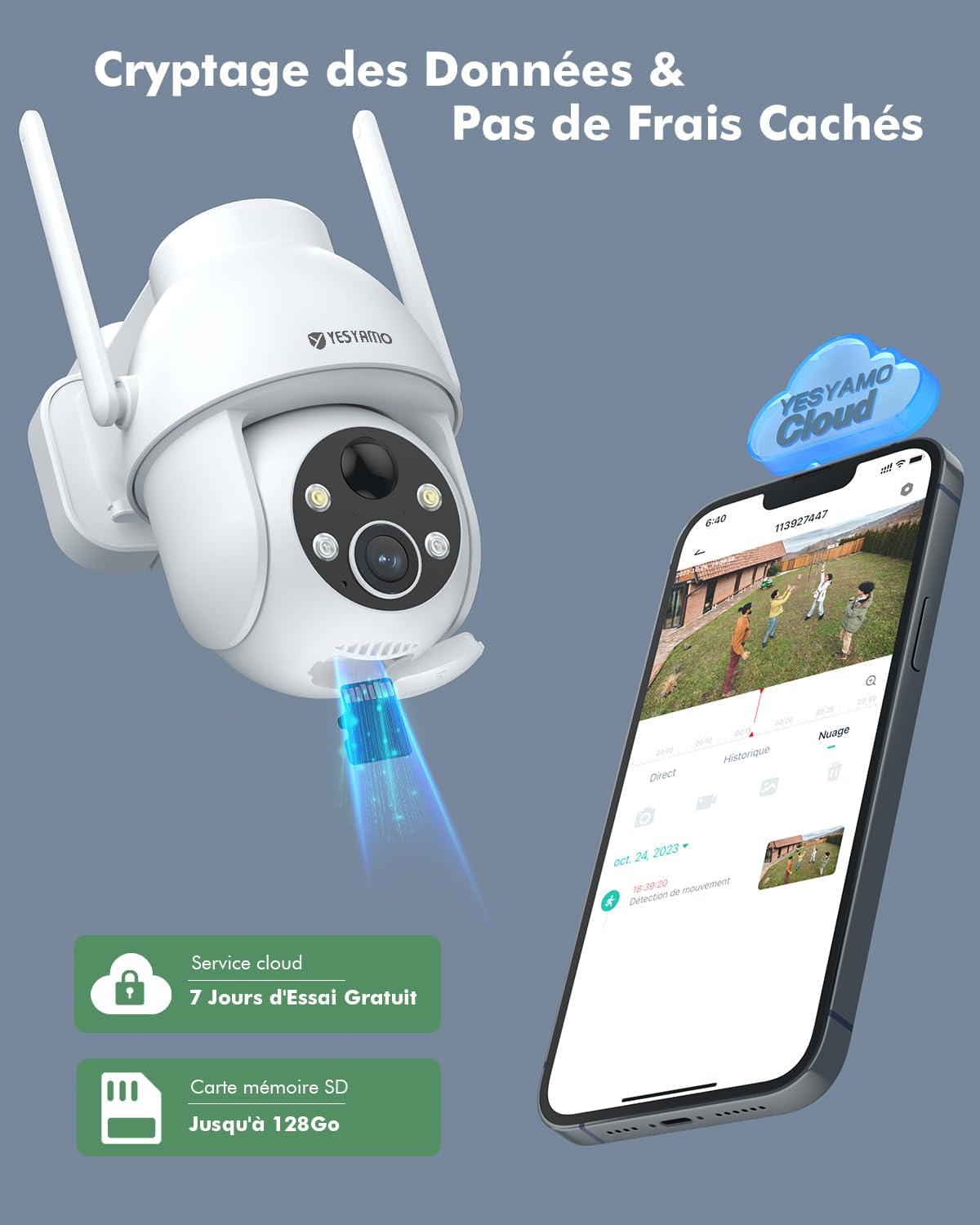 2K Camera Surveillance WiFi Exterieure sans Fil Solaire, 2.4GHz Camera Exterieur Solaire avec Panneau Solaire, 360° PTZ, Vision Nocturne Couleur, Audio Bidirectionnel, PIR Sirène(Blanc) – Image 9