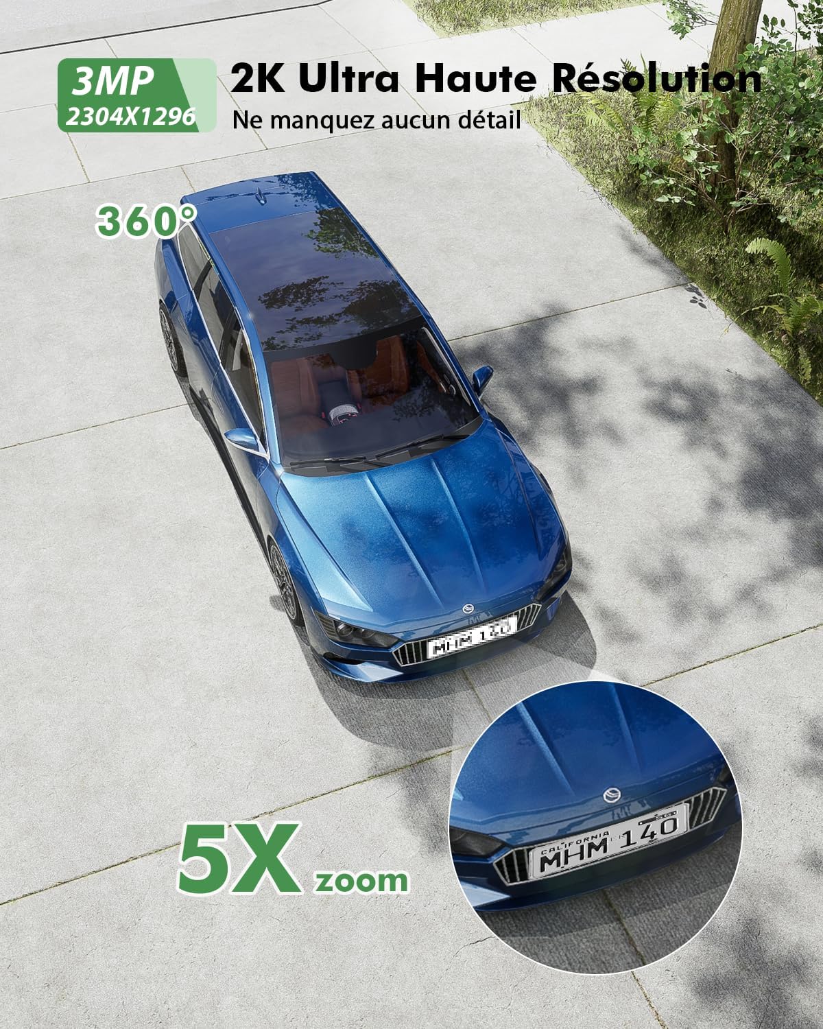 2K Camera Surveillance WiFi Exterieure sans Fil Solaire, 2.4GHz Camera Exterieur Solaire avec Panneau Solaire, 360° PTZ, Vision Nocturne Couleur, Audio Bidirectionnel, PIR Sirène(Blanc) – Image 6