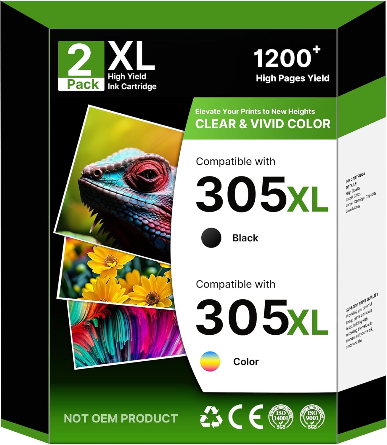 305 305XL Compatible pour Cartouche HP 305 XL pour HP Deskjet 2820e 4220e 2810e 2720e 2800e pour Envy 6000 6020e 6032e 6420e 6032e 6020 6430 6432(305XL Noir, Couleur 2-Pack)