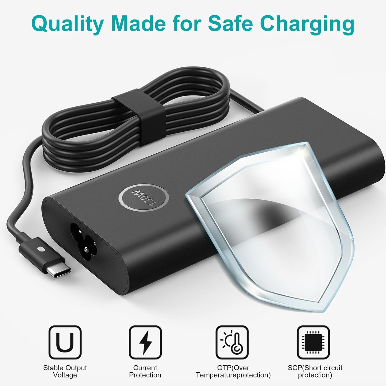 130W Chargeur USB C pour Dell XPS 9500 9510 9520 9530 9575 9700 9710 9720 9730 Precision 5550 5750 3560 3550 3561 2in1 Latitude 7410 7310 5420 5510 5511 5520 5320 5310 20V 6.5A Adaptateur Secteur – Image 5