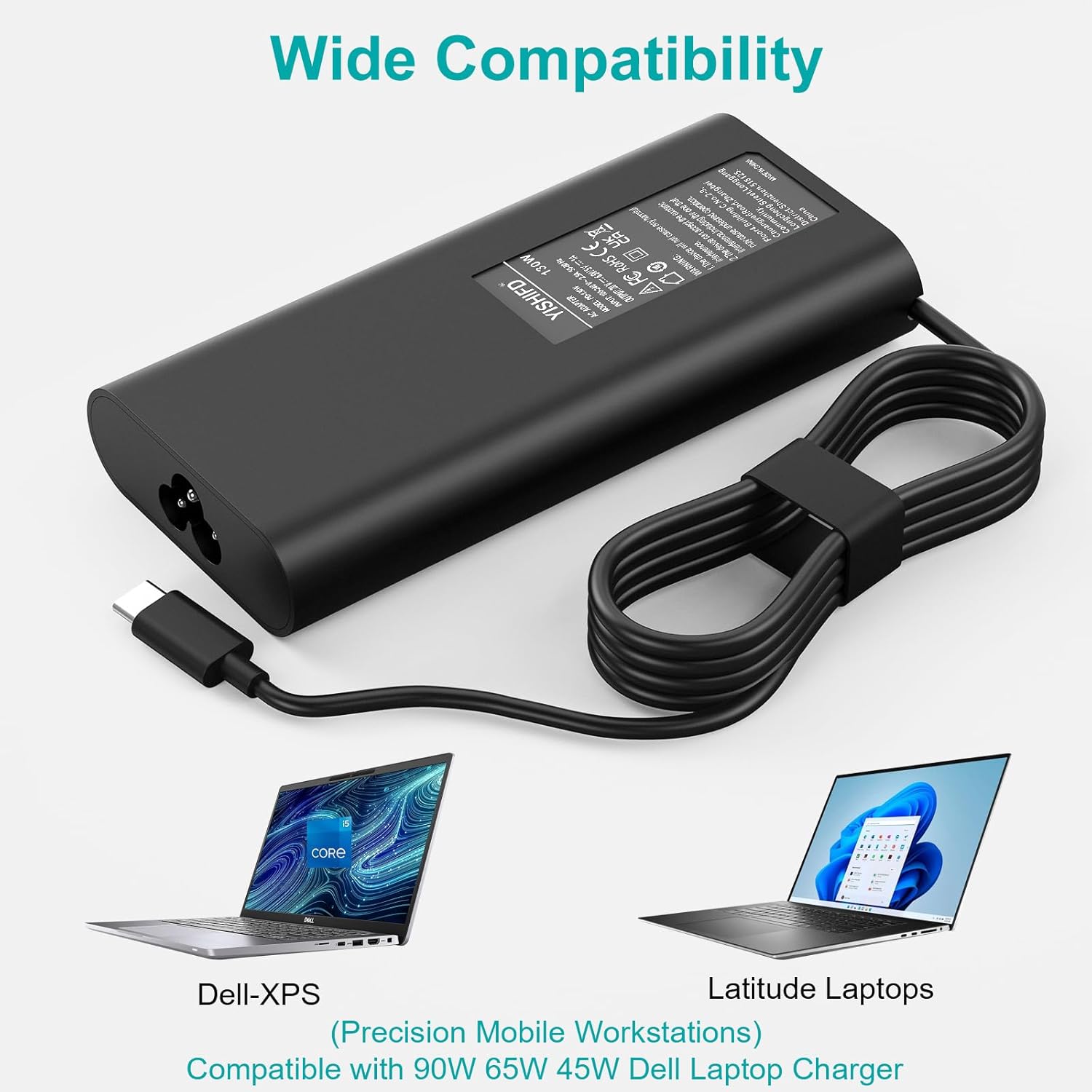 130W Chargeur USB C pour Dell XPS 9500 9510 9520 9530 9575 9700 9710 9720 9730 Precision 5550 5750 3560 3550 3561 2in1 Latitude 7410 7310 5420 5510 5511 5520 5320 5310 20V 6.5A Adaptateur Secteur – Image 4