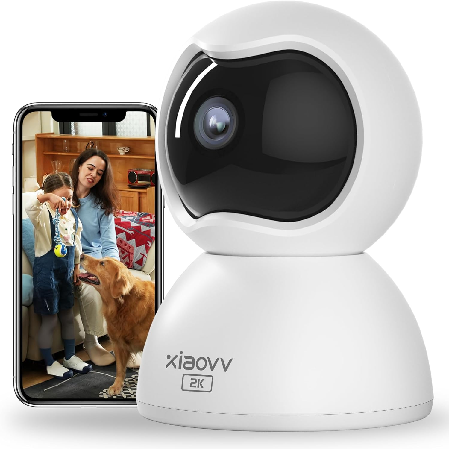 XIAOVV Camera Surveillance WiFi 3MP, Camera Interieur WiFi sans Fil 2,4G, Camera Interieur, Double Protección De La Privacidad，détection De Mouvement, Notification D&rsquo;application, HD-Night