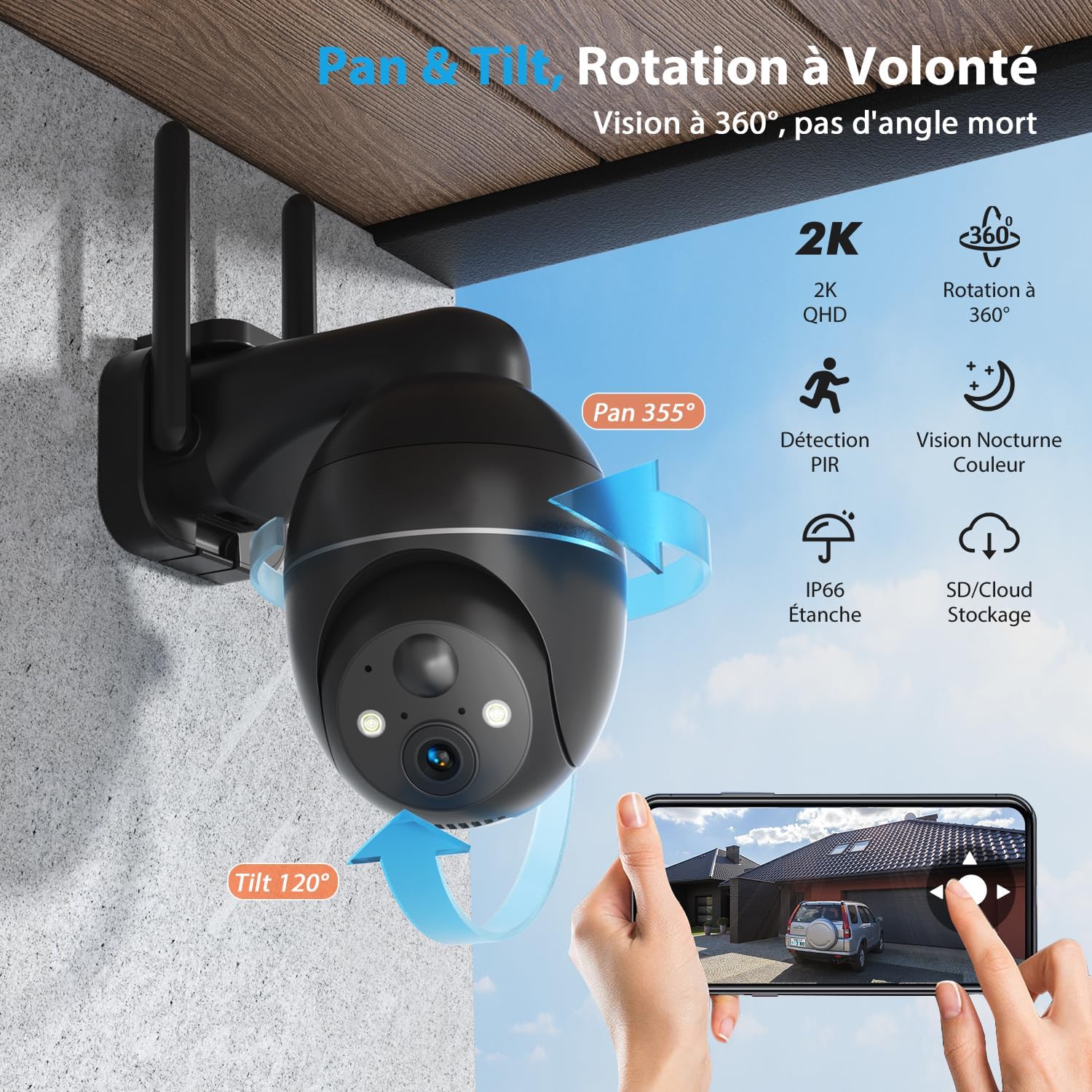 Caméra De Surveillance WiFi Extérieure Sans Fil - 2K - Batterie Et Panneau Solaire - S1