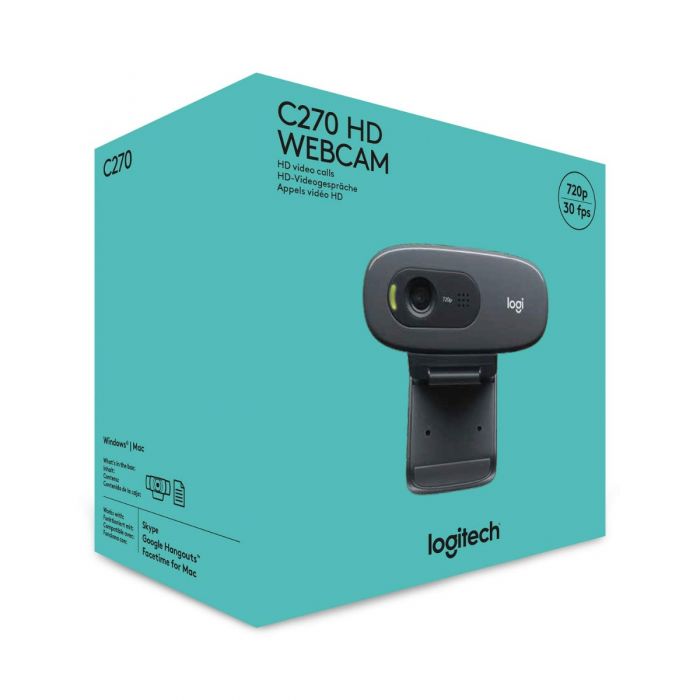 Logitech Webcam HD C270 pour appels vidéo grand écran avec micro antiparasite et correction automatique de l'éclairage - Noir